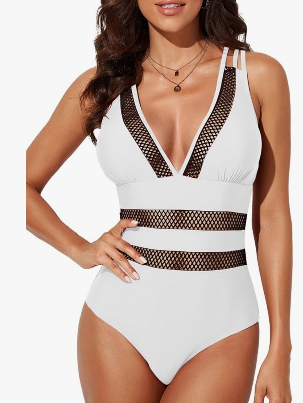 White and Black Strappy Swimsuit